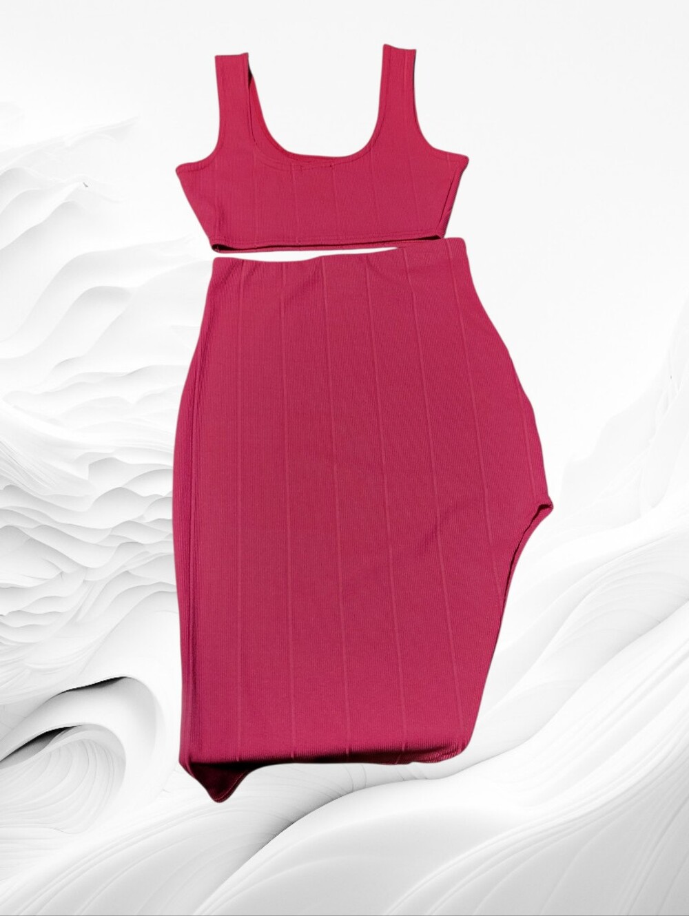 Boohoo Hot Pink Asymmetrical Bandage Two-Piece Set